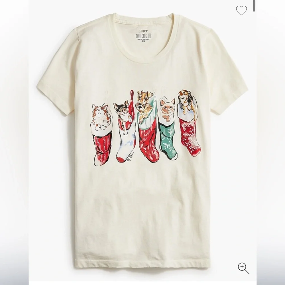 J Crew BU484 NWT Holiday cats dogs Pets Stockings Cotton Collector's T-Shirt L